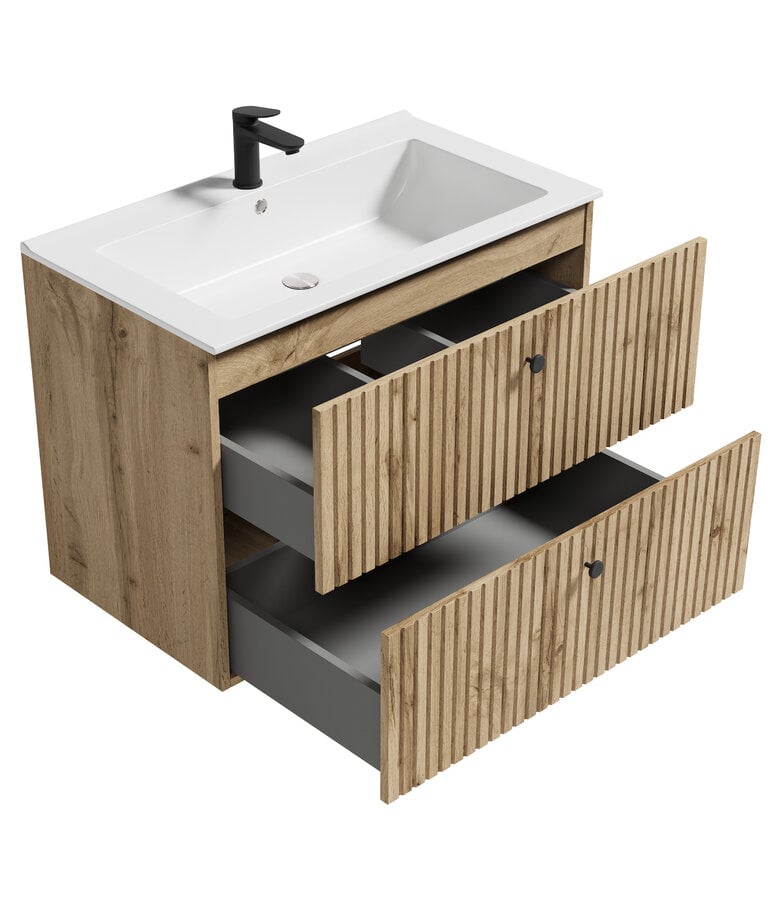 Badkamermeubel Saros 80 cm met kolomkast - eiken