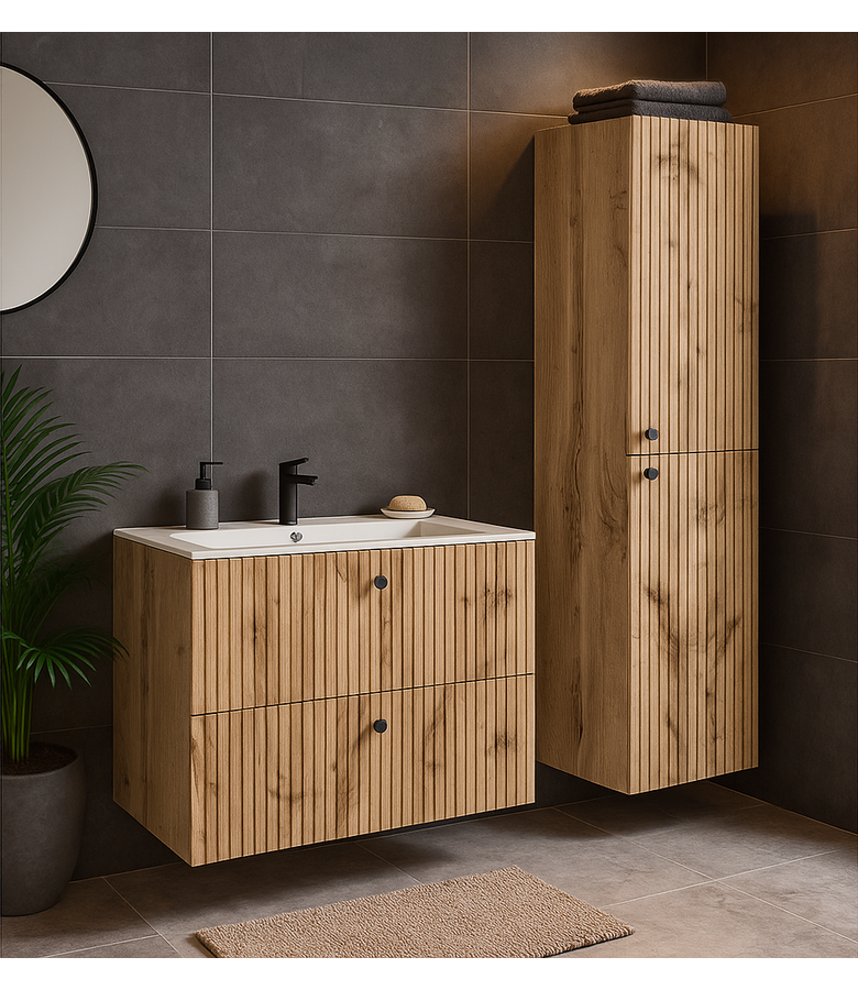 Badkamermeubel Saros 80 cm met kolomkast - eiken