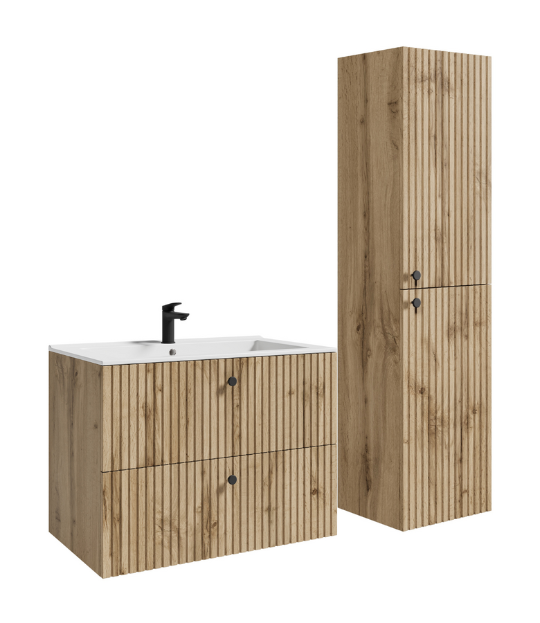 Badkamermeubel Saros 80 cm met kolomkast - eiken