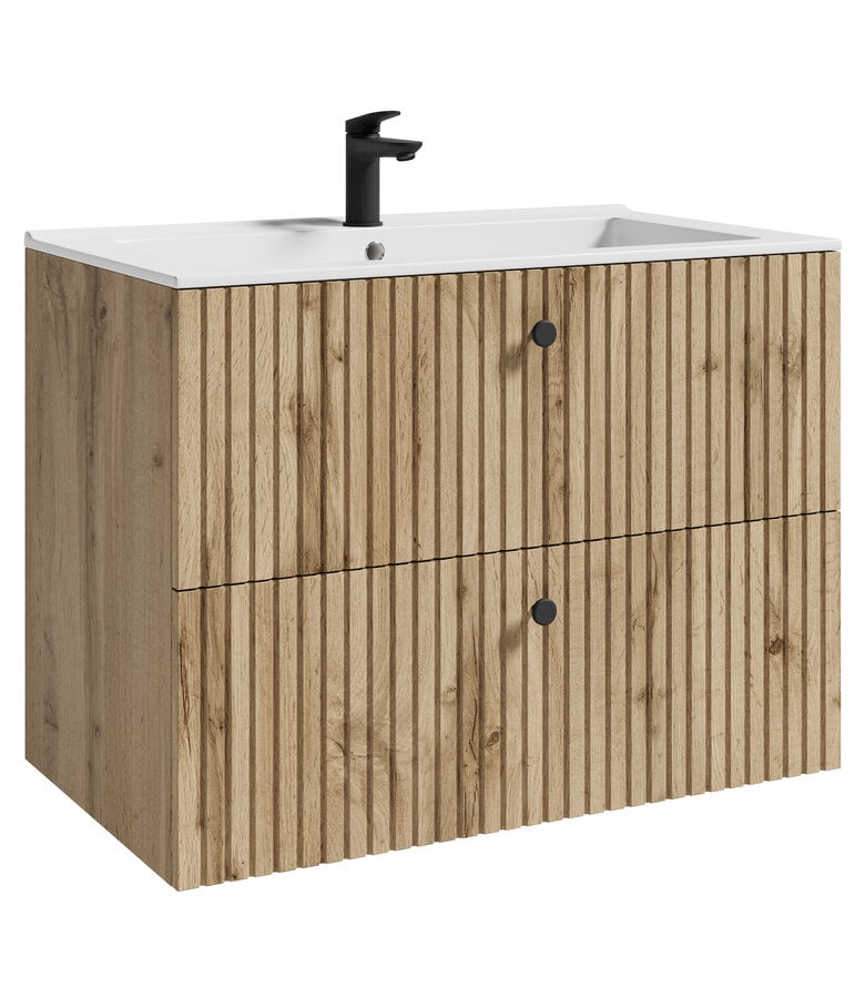 Badkamermeubel Saros 80 cm met kolomkast - eiken