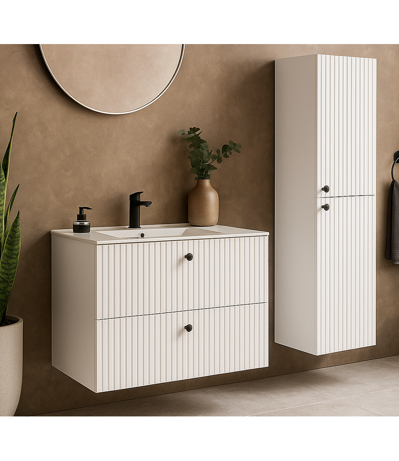 Badkamermeubel Saros 80 cm met kolomkast - hoogglans wit