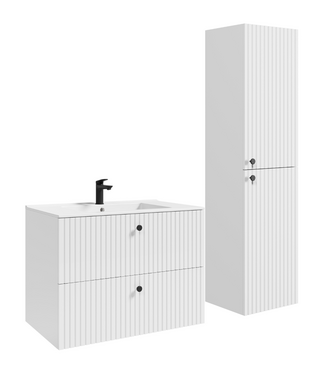 Badkamermeubel Saros 80 cm met kolomkast - hoogglans wit