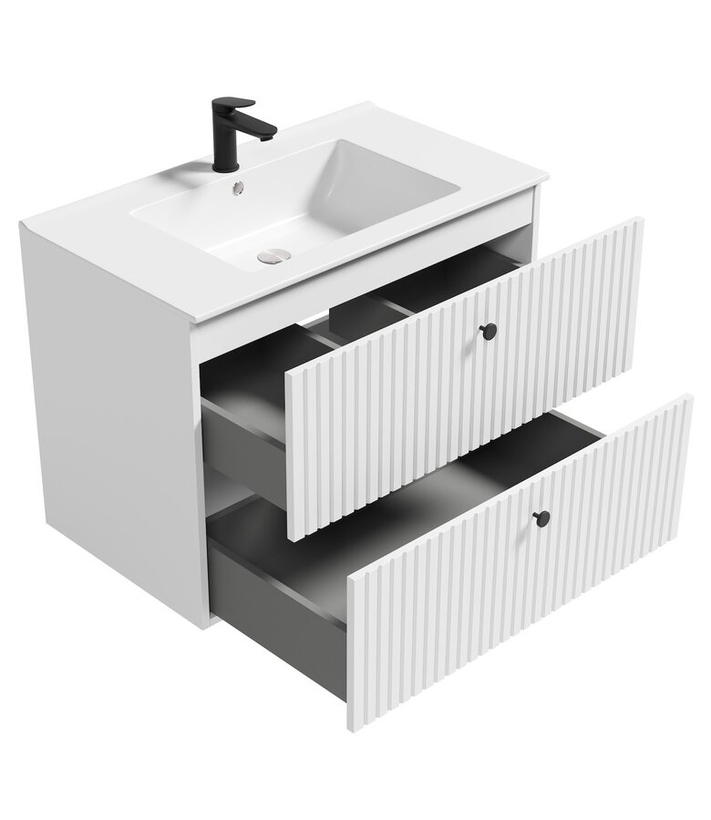 Badkamermeubel Saros 80 cm met kolomkast - hoogglans wit