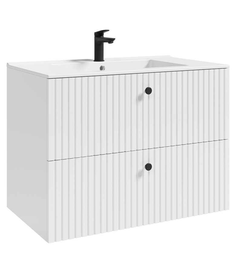 Badkamermeubel Saros 80 cm met kolomkast - hoogglans wit