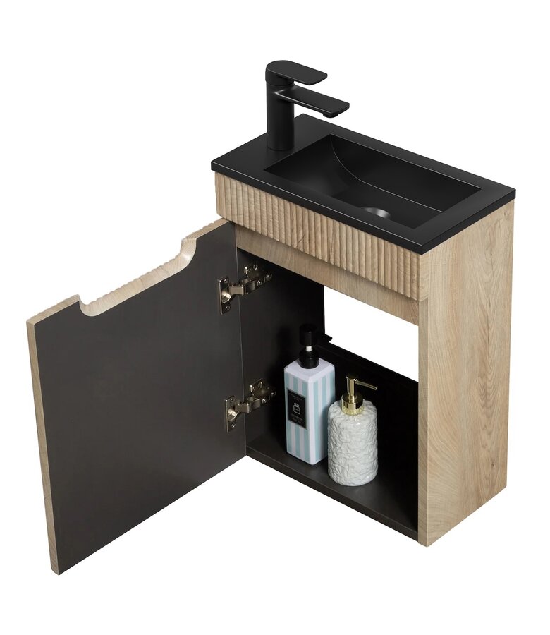 Toiletmeubel Thermis 40cm - licht eiken - zwarte wastafel