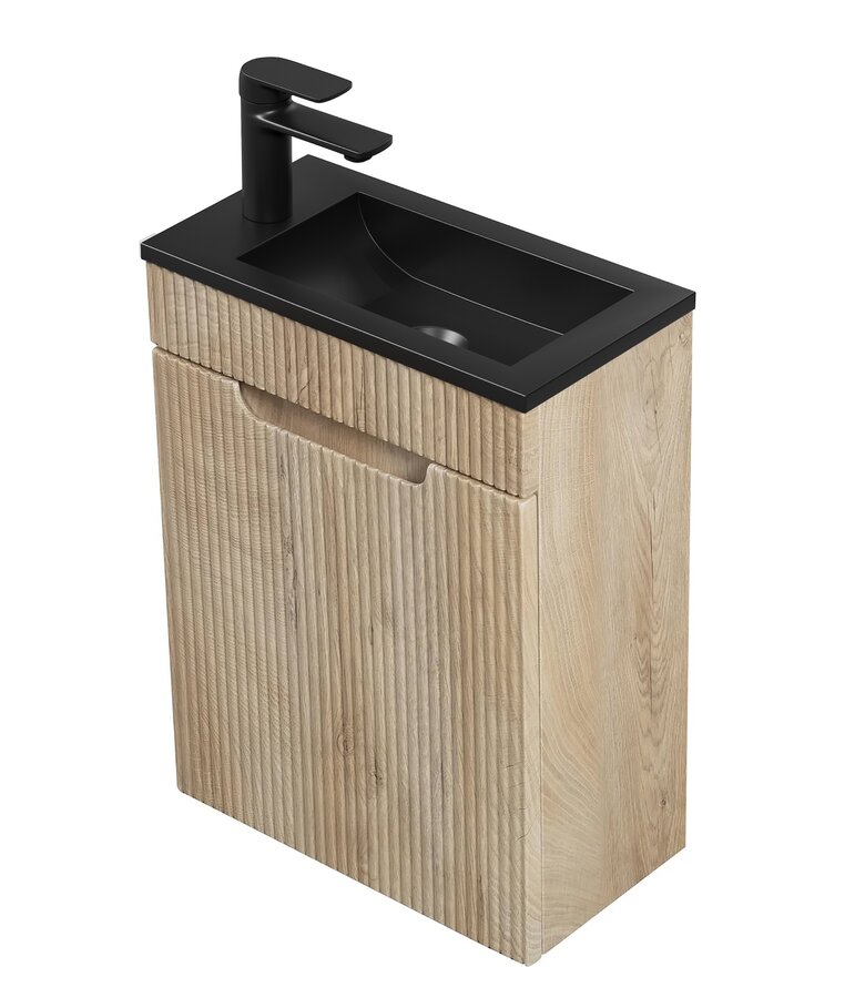 Toiletmeubel Thermis 40cm - licht eiken - zwarte wastafel