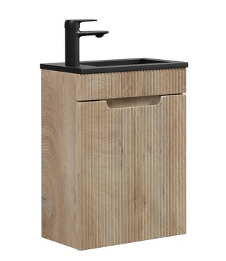 Toiletmeubel Thermis 40cm - licht eiken - zwarte wastafel