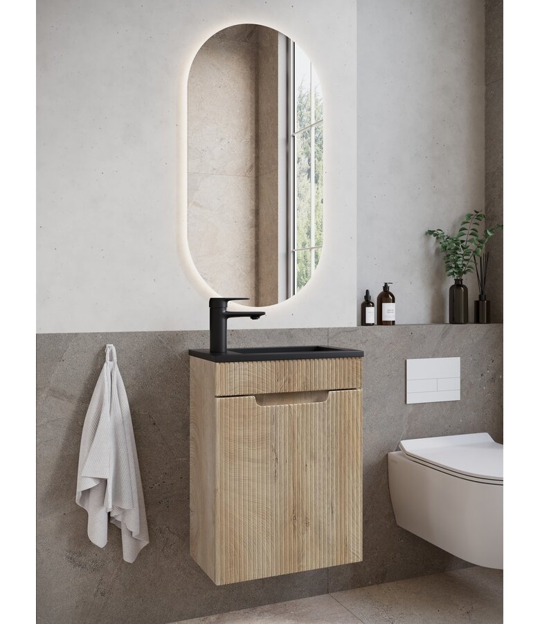 Toiletmeubel Thermis 40cm - licht eiken - zwarte wastafel