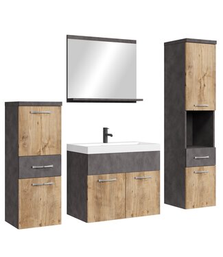 Badkamermeubel Alba 60cm complete set - donker grijs met kastanje eiken