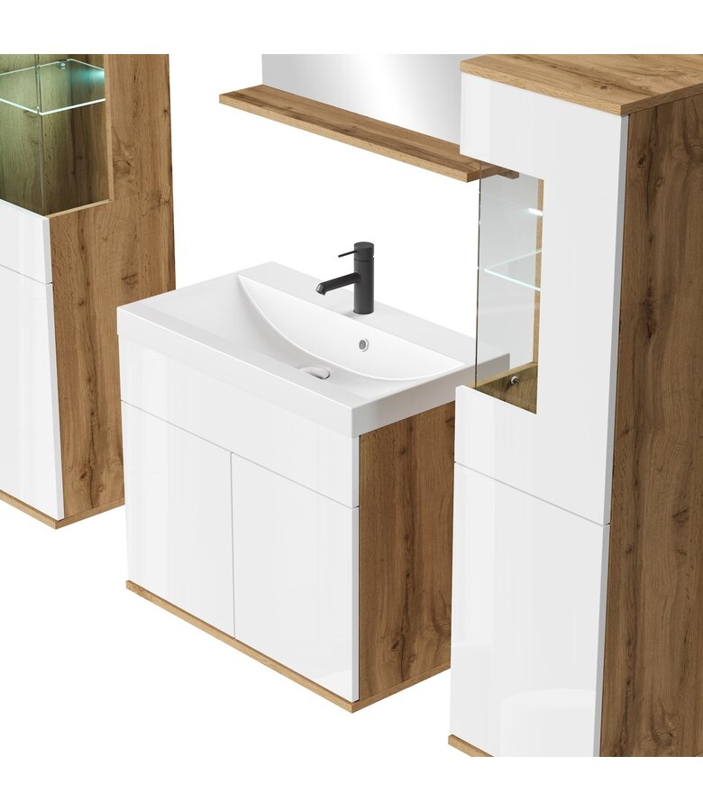 Badkamermeubel Nobel XL 60cm complete set - eiken met hoogglans wit