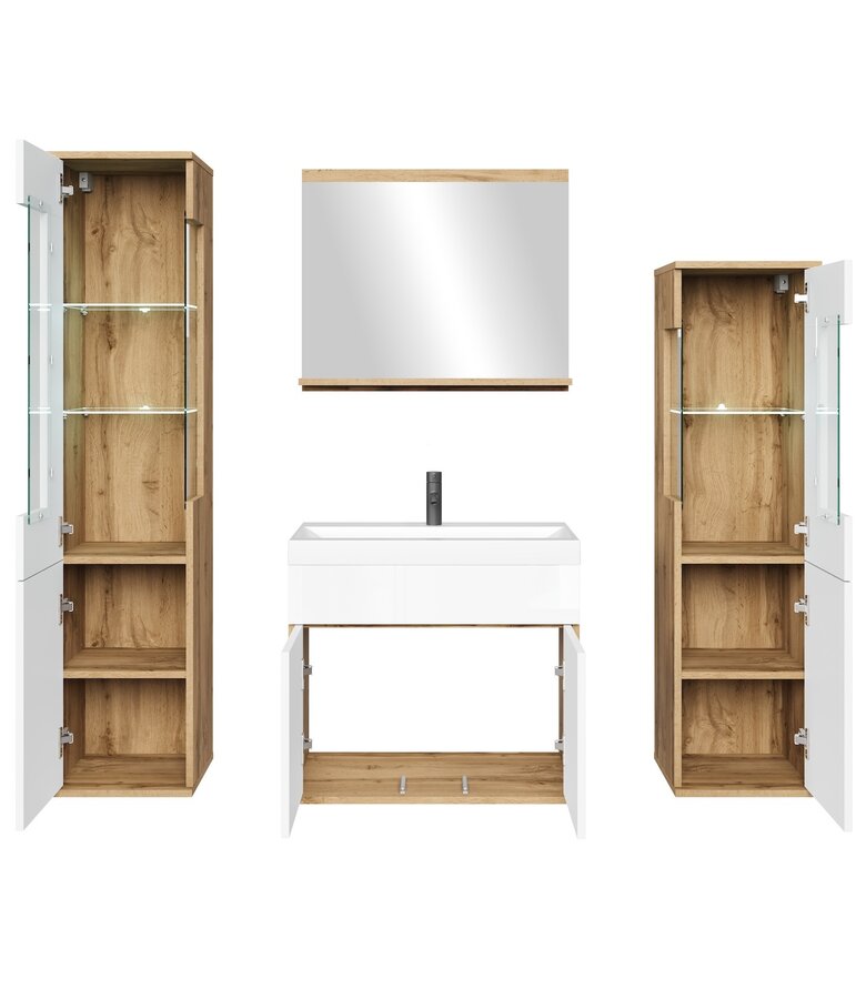 Badkamermeubel Nobel XL 60cm complete set - eiken met hoogglans wit