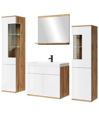 Badkamermeubel Nobel XL 60cm complete set - eiken met hoogglans wit
