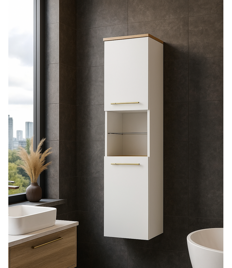 Badkamerkast Bravos 35 x 35 x 133 cm - wit met eiken