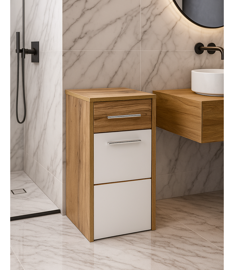 Badkamerkast Ibis 30 x 33 x 63cm - eiken met hoogglans wit