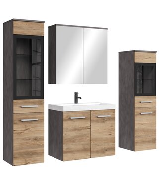 Badkamermeubel Mirano 60cm complete set - donker grijs met kastanje eiken