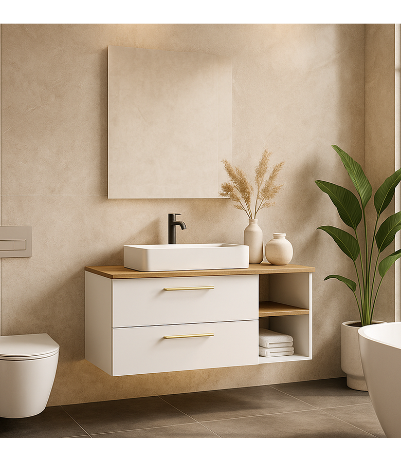 Wastafelkast Bravos 100cm - wit met eiken