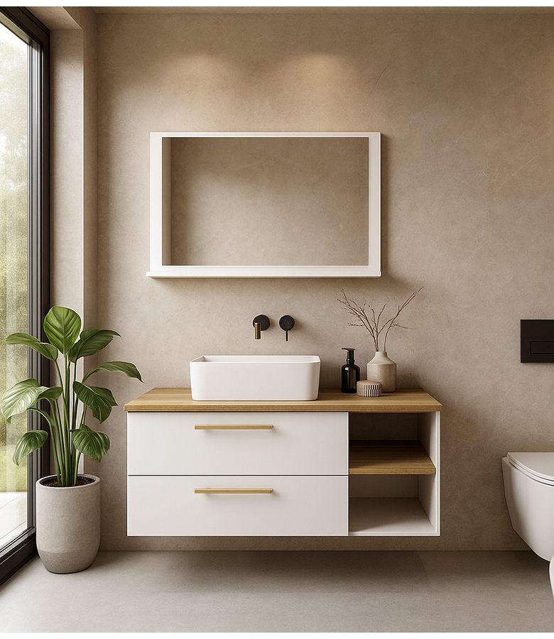 Badkamermeubel Bravos 100cm met spiegel - wit met eiken