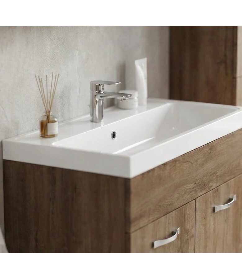 Badkamermeubel Paso LED 80cm met spiegelkast - bruin eiken