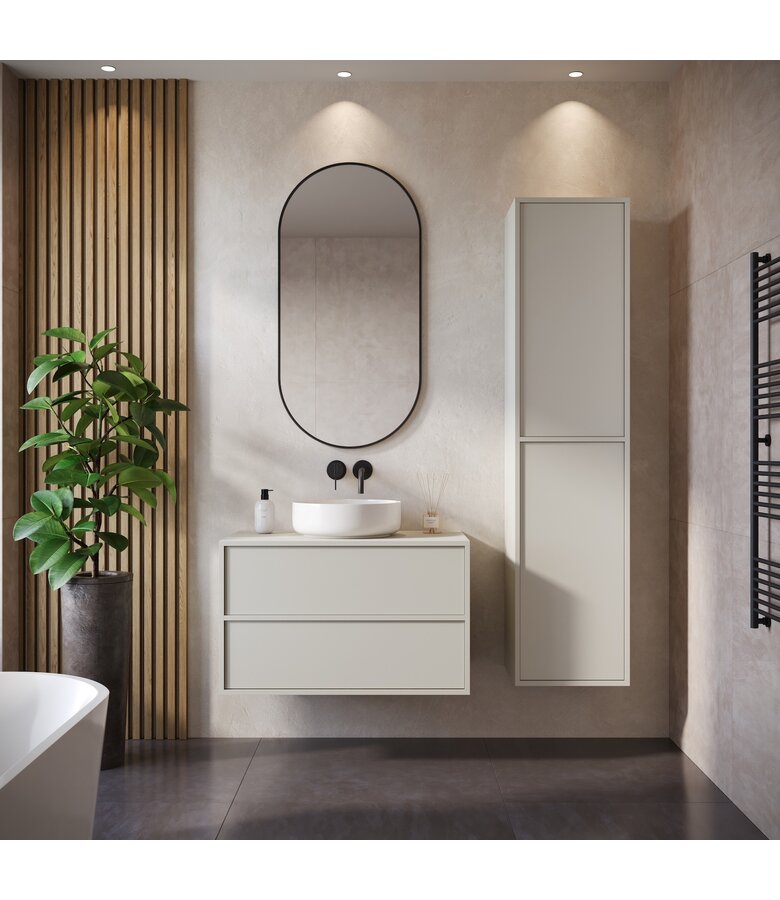 Wastafelkast Mali met kolomkast - 80 x 46 x 49 cm - beige