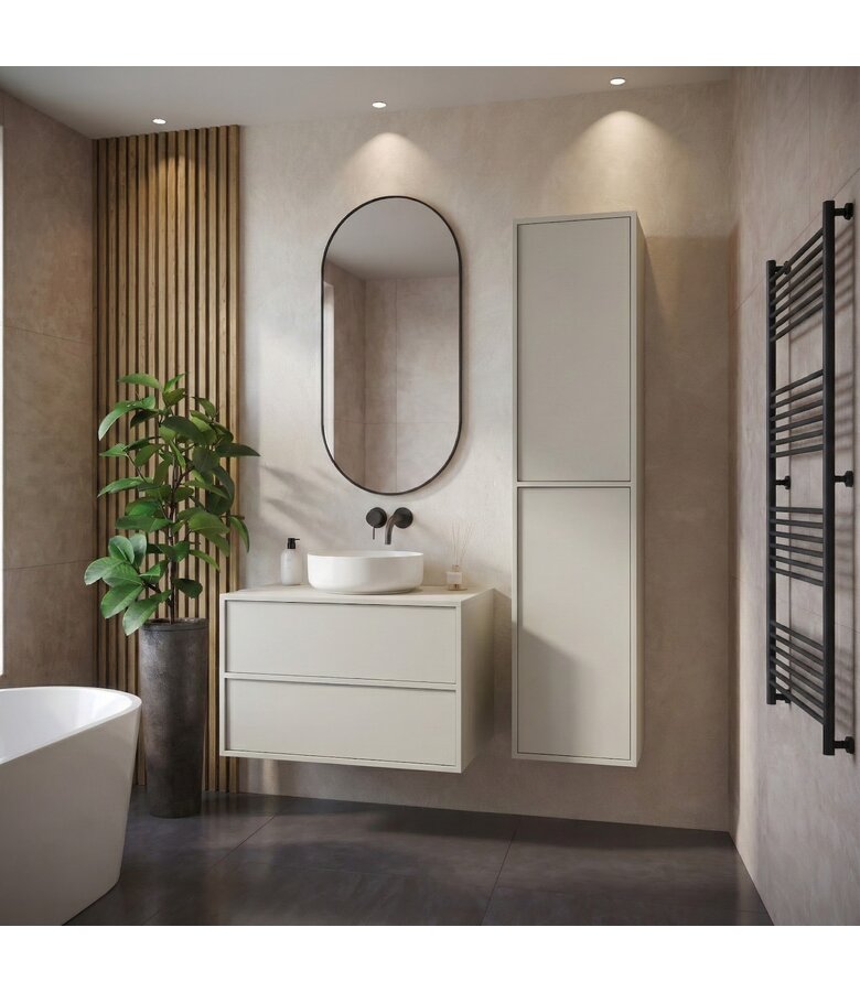 Wastafelkast Mali met kolomkast - 80 x 46 x 49 cm - beige