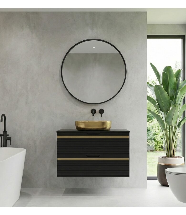 Wastafelkast Varo 80 x 46 x 52 cm - mat zwart met goud