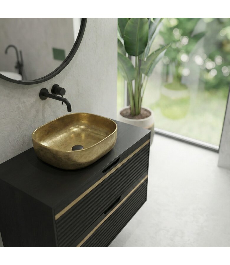 Wastafelkast Varo 80 x 46 x 52 cm - mat zwart met goud