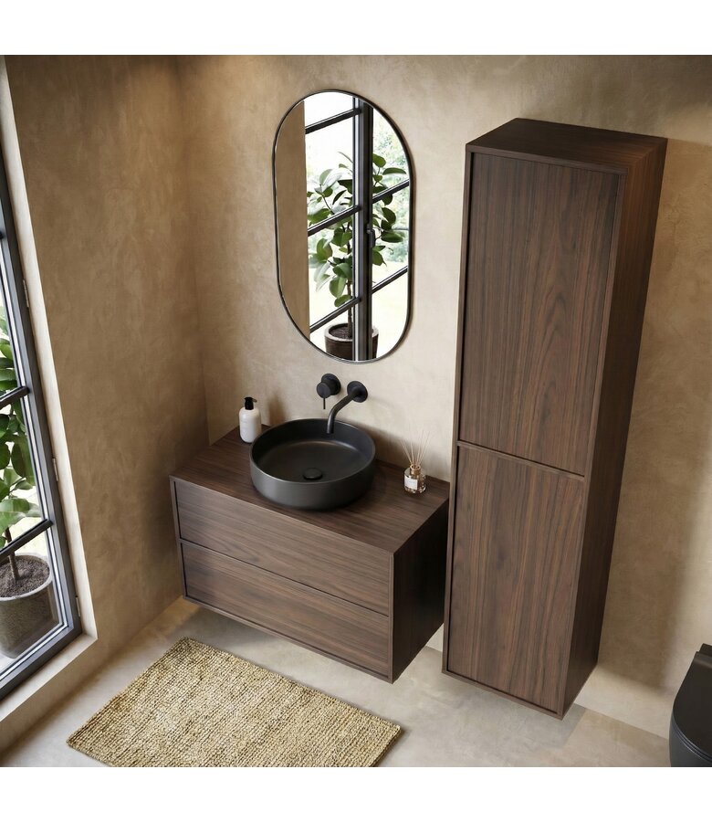 Wastafelkast Mali - 80 x 46 x 49 cm - walnoot bruin