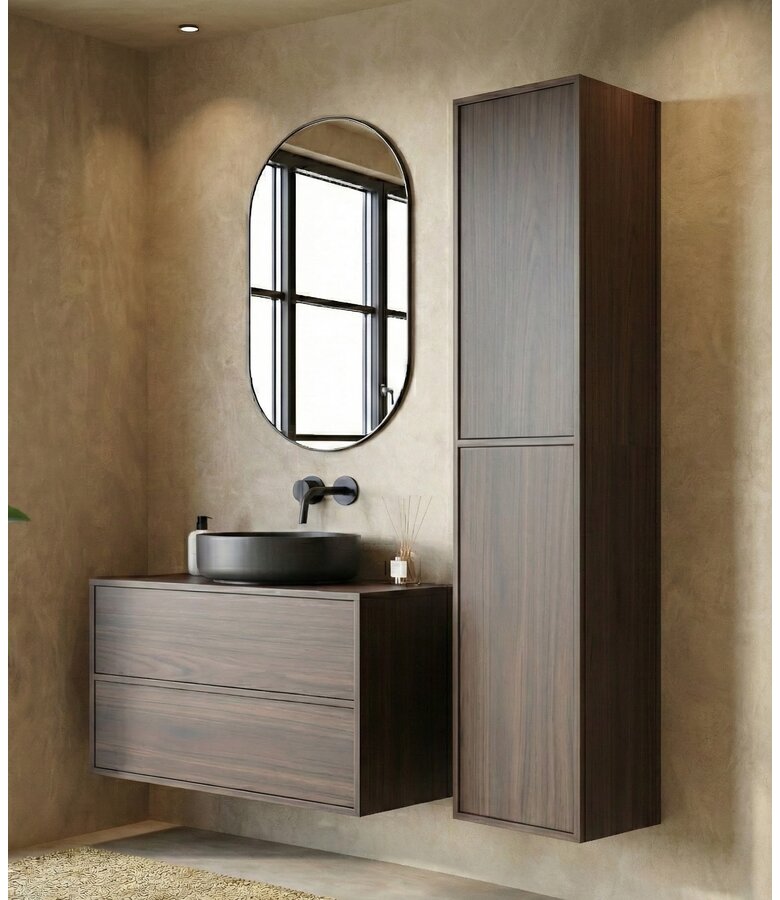 Wastafelkast Mali met kolomkast - 80 x 46 x 49 cm - walnoot bruin