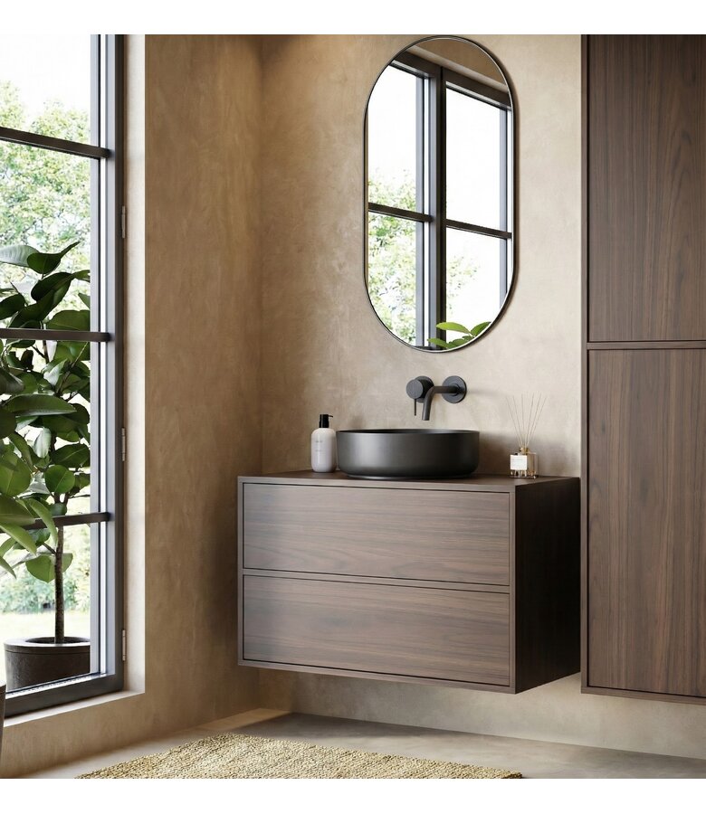 Wastafelkast Mali met kolomkast - 80 x 46 x 49 cm - walnoot bruin