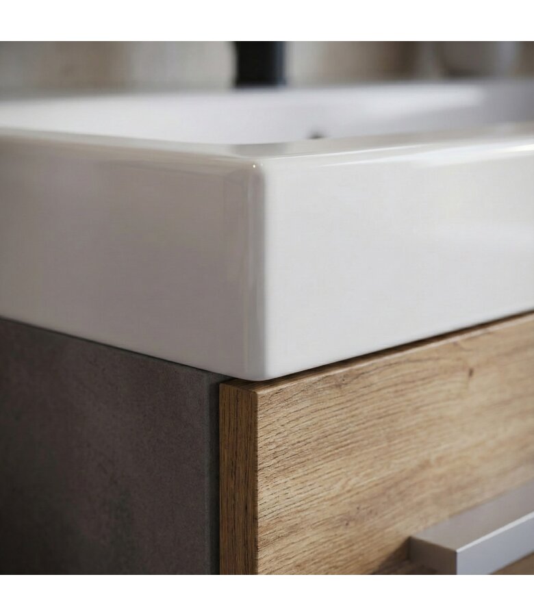 Badkamermeubel Mirano 60cm complete set - donker grijs met kastanje eiken