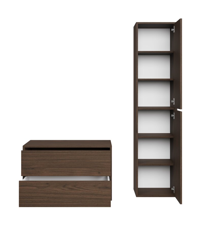 Wastafelkast Mali met kolomkast - 80 x 46 x 49 cm - walnoot bruin