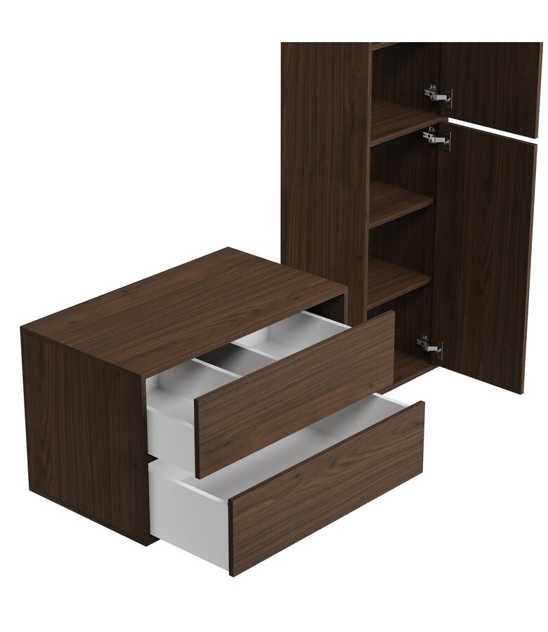 Wastafelkast Mali met kolomkast - 80 x 46 x 49 cm - walnoot bruin