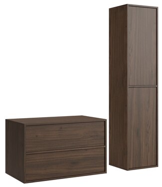 Wastafelkast Mali met kolomkast - 80 x 46 x 49 cm - walnoot bruin