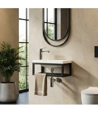 Toiletmeubel Mesa 40cm - wit - hangend fonteinmeubel met zwart frame