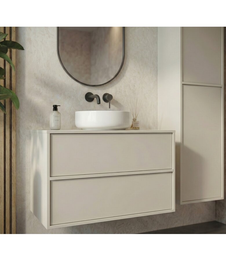 Wastafelkast Mali met kolomkast - 80 x 46 x 49 cm - beige