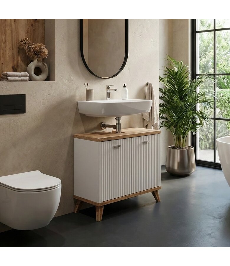 Wastafelkast Colima 60 x 28 x 54 cm - wit met eiken