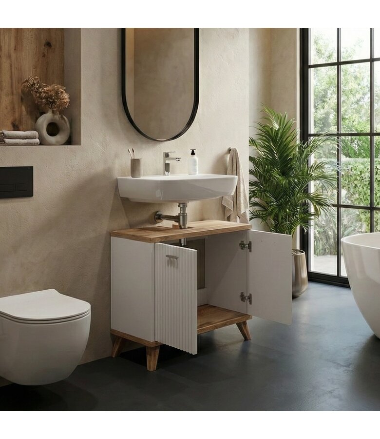 Wastafelkast Colima 60 x 28 x 54 cm - wit met eiken