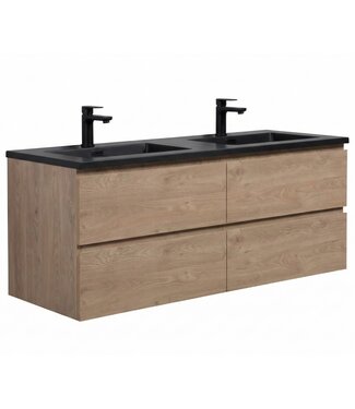 Badkamermeubel Angela 140cm - kastanje eiken - zwarte wastafel