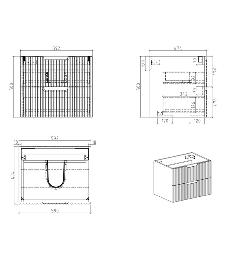 Wastafelkast Thermis 60 x 48 x 50 cm - mat roze