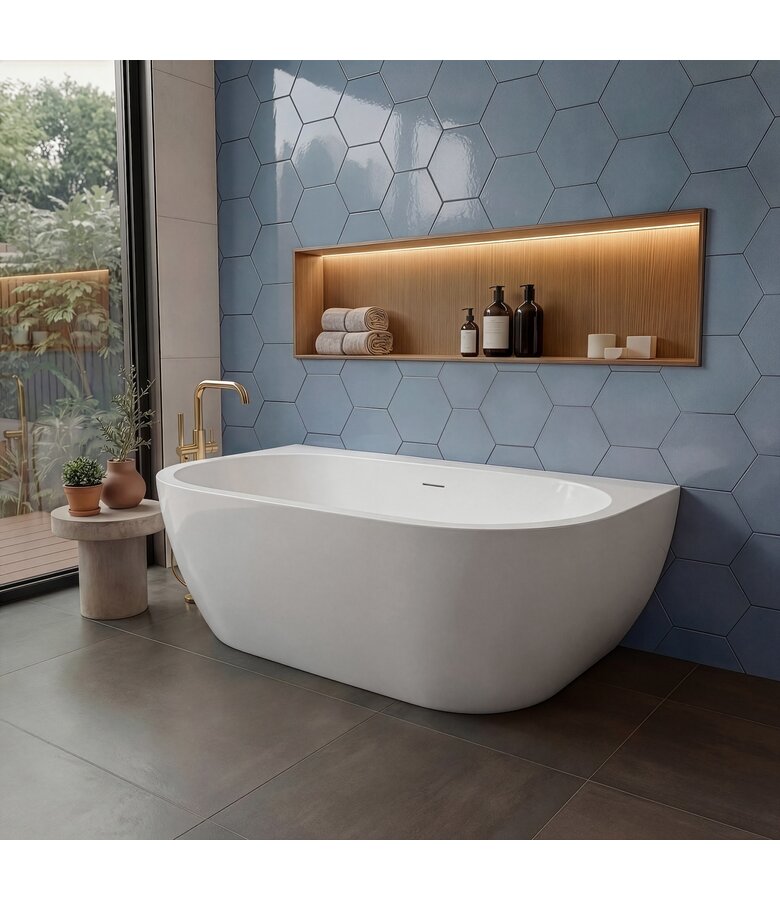 Half vrijstaand ligbad Hanoi 170 x 80 x 58 cm - wit