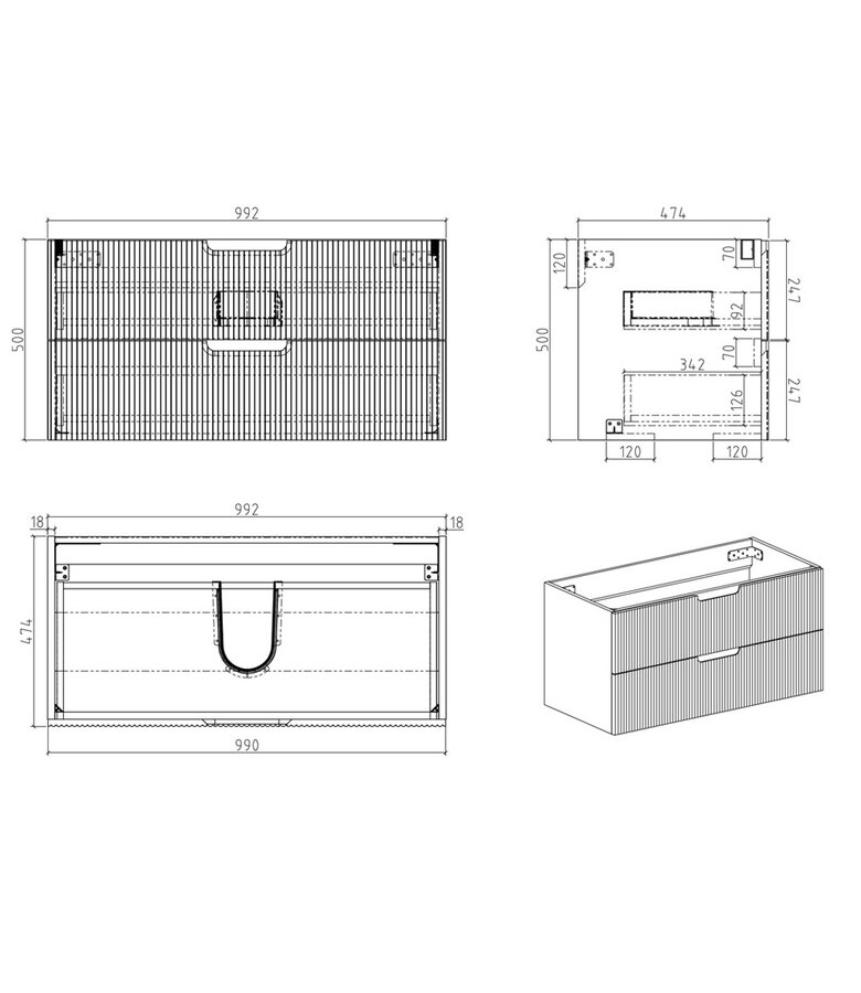 Wastafelkast Thermis 100 x 48 x 50 cm - wit