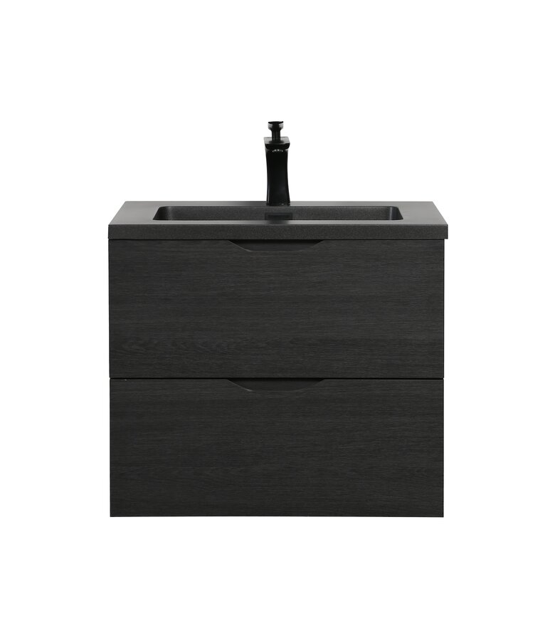 Badkamermeubel Cairo 60cm - zwart houtnerf - zwarte wastafel