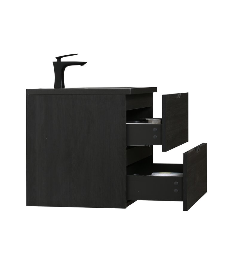 Badkamermeubel Cairo 60cm - zwart houtnerf - zwarte wastafel