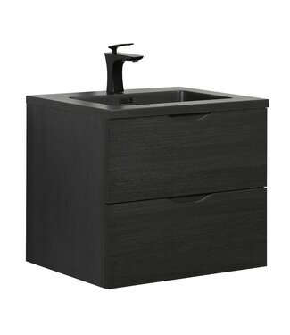 Badkamermeubel Cairo 60cm - zwart houtnerf - zwarte wastafel
