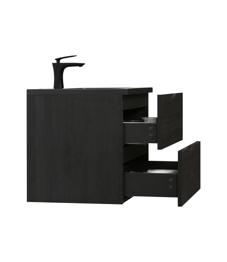 Badkamermeubel Cairo 80cm - zwart houtnerf  - zwarte wastafel