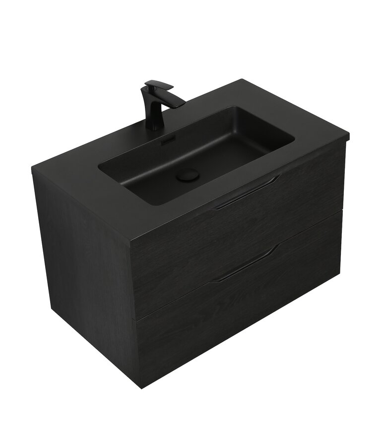 Badkamermeubel Cairo 80cm - zwart houtnerf  - zwarte wastafel