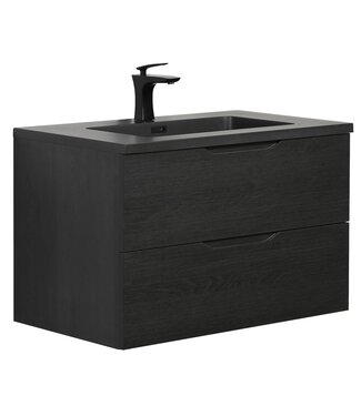 Badkamermeubel Cairo 80cm - zwart houtnerf  - zwarte wastafel
