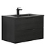 Badkamermeubel Cairo 80cm - zwart houtnerf  - zwarte wastafel