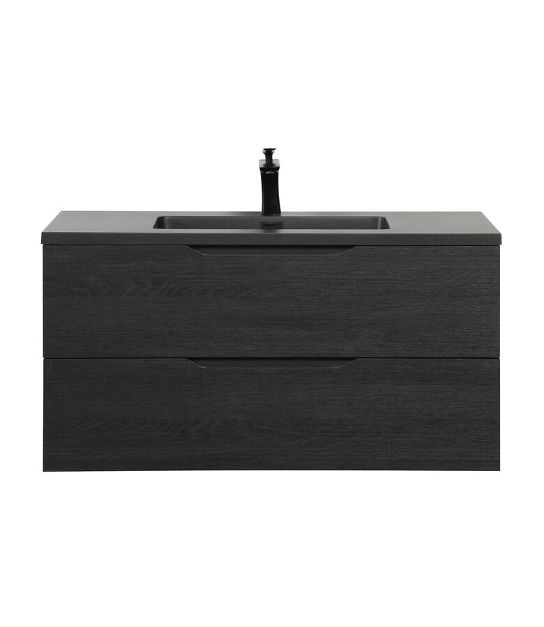 Badkamermeubel Cairo 100cm - zwart eiken - zwarte wastafel