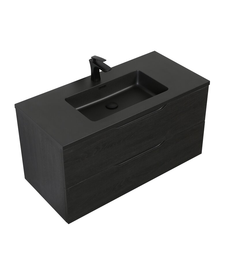 Badkamermeubel Cairo 100cm - zwart eiken - zwarte wastafel